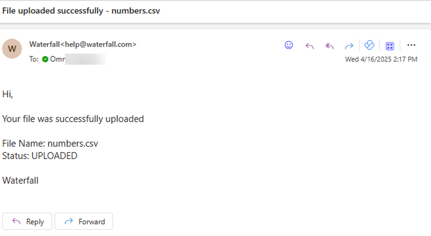 email - files uploaded successfully